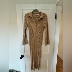 LEG.OE Heritage Ribbed Knit Dress in Tan